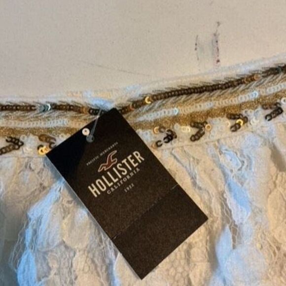 NEW Hollister Lace Floral Mini Skirt Sz M White Fairy Lined Stretch Waist - Picture 4 of 7